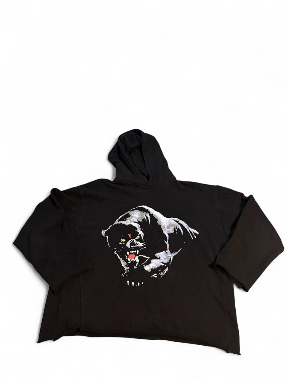 VLONE Black Hoodie with Panther Cat Graphic and Yellow Eyes